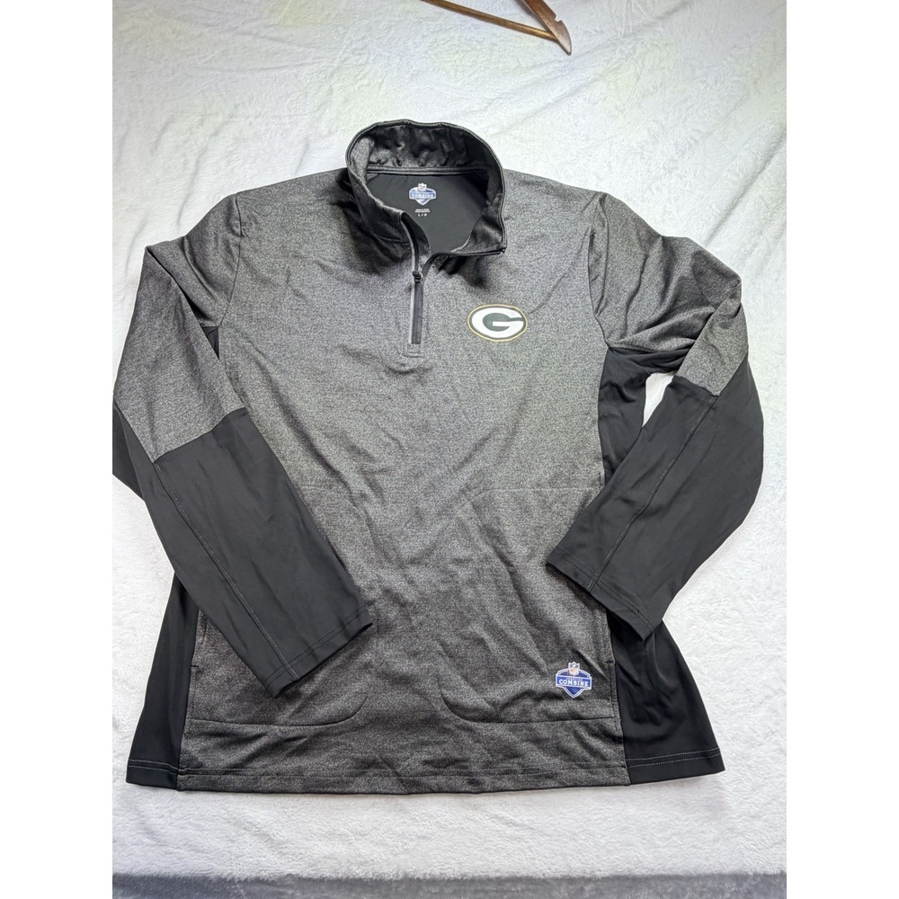 Green Bay Packers NFL Combine Authentic 1/4 Zip Pullover Jacket Mens Large Gray